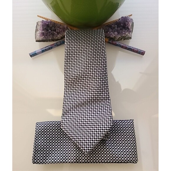 Perry Ellis Portfolio Narrow Silk Tie Geometric Jacquard w/ Pocket Square - Picture 1 of 6